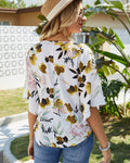 Ava White Floral V-Neck Top with Front Tie