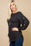 Micci Soft Hacci Sweater with Balloon Sleeves and Button Detail