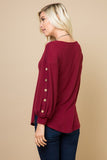 Micci Soft Hacci Sweater with Balloon Sleeves and Button Detail