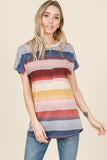 Abbie Multi-stripe Relaxed Fit Short Sleeve Top