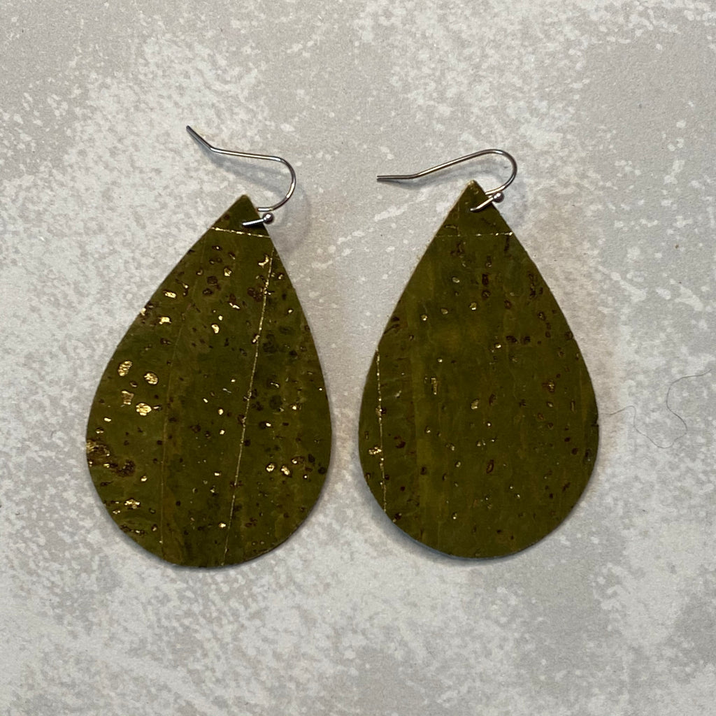 Olive Green with Gold Fleck Cork Teardrop Earrings – Betty Jane