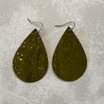 Olive Green with Gold Fleck Cork Teardrop Earrings