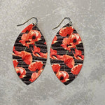 Black and Coral Lily Print Leaf Earrings
