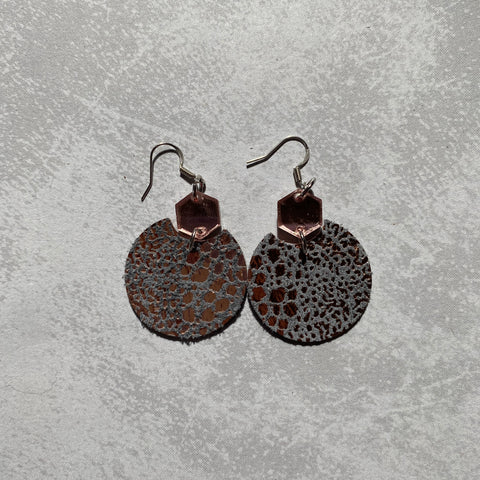 Gray and Rose Gold Foil Leather Earrings