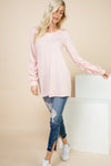 Leah Blush V-neck Tunic with Ruched Sleeve