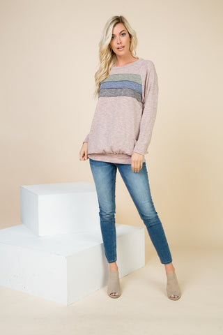 Madison Pink Sand Color Block Top