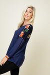 Evelyn Navy Long Sleeve Top with Floral Contrast