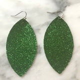 Green Glitter Faux Leather Earrings