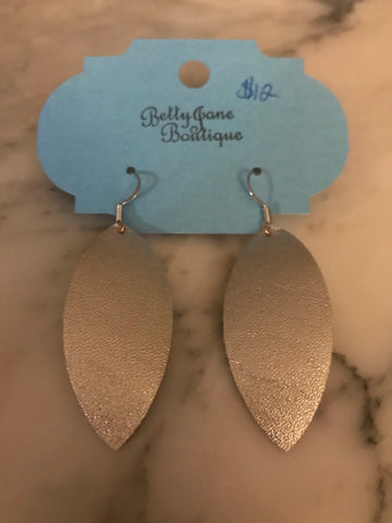 Silver Metallic Marquise Leather Earrings