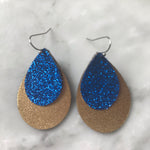 Gold Shimmer and Royal Blue Glitter Teardrop Earrings