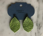 Lime Green Metallic Leaf Leather Earring