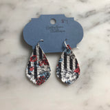 Floral and Striped Pointed Teardrop Faux Leather Earring
