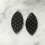 Black with Gold Metallic Dot Faux Leather Earrings