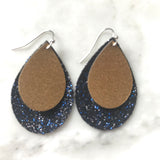 Gold Shimmer and Royal Blue and Black Glitter Teardrop Earrings