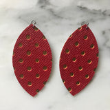 Red with Gold Metallic Dot Faux Leather Earrings