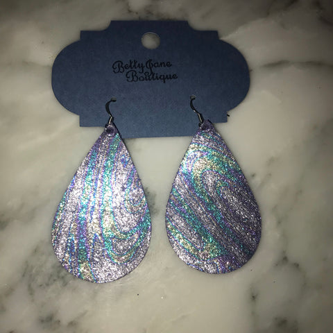 Purple Glitter Swirl Leather Earrings