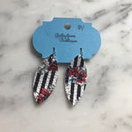 Floral and Striped Marquise Faux Leather Earring