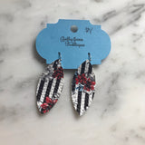 Floral and Striped Marquise Faux Leather Earring