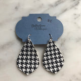Houndstooth Pointed Teardrop Faux Leather Earring