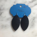 Black Pebbled Marquise Faux Leather Earring