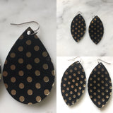 Black with Gold Metallic Dot Faux Leather Earrings