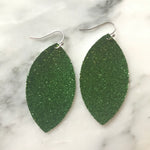 Green Glitter Faux Leather Earrings