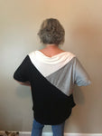 Micci Black, Gray, and Ivory Color Block Top