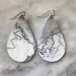 Gray and White Marbled Teardrop Leather Earrings