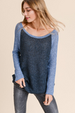 Courtney Raglan Sleeve Waffle Knit Top with Elbow Patch