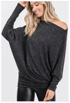 Nicole Charcoal Dolman Sleeve off the Shoulder Top